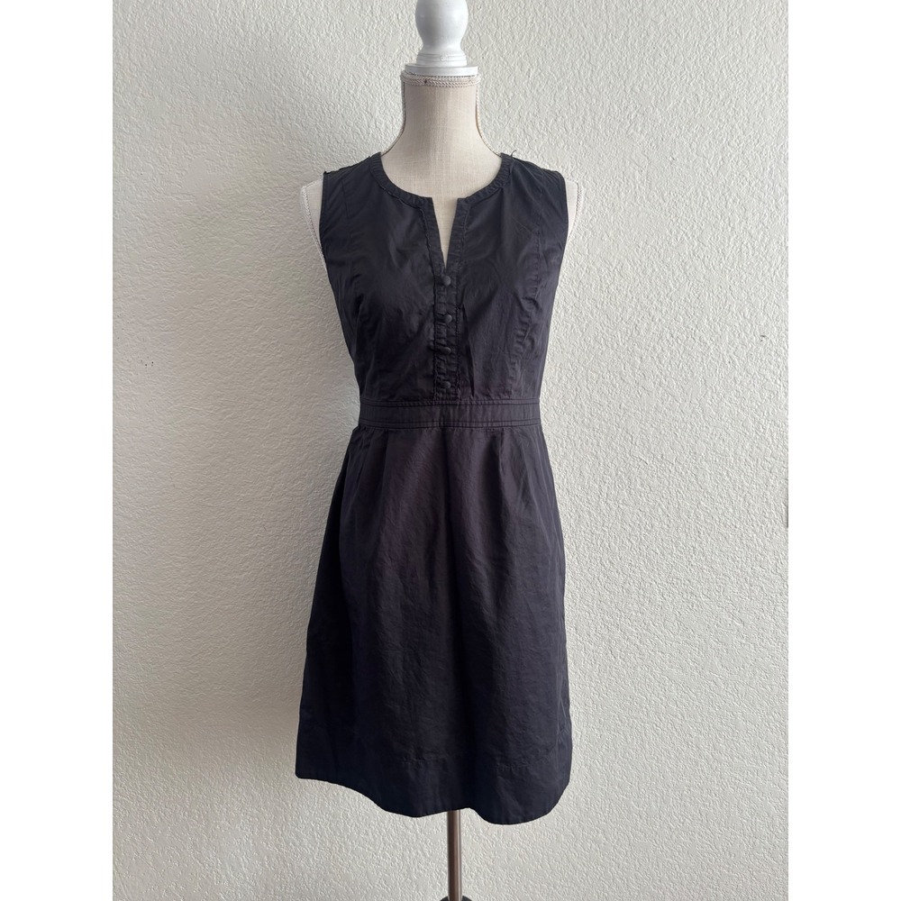 Ann Taylor LOFT Dress 4 Black Sleeveless‎ Cotton V-Neck A-Line Side Zip
